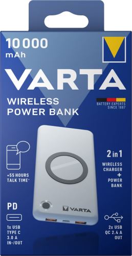 Záložní zdroj energie VARTA WirelessPowerBank 10000mA, 57913powerbank VARTA 10000mA +bez