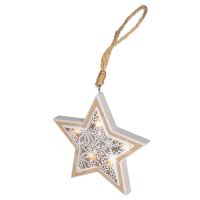 Solight LED vánoční hvězda, dřevěný dekor, 6LED, teplá bílá, 2x AAA - 1V45-S
