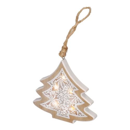 Solight LED vánoční stromek, dřevěný dekor, 6LED, teplá bílá, 2x AAA - 1V45-Tván.STROMEK