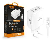 Chytrá síťová nabíječka ALIGATOR Power Delivery 40W, 2xUSB-C, USB-C/USB-C kabel, bílá