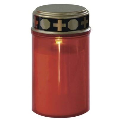 LED hřbitovní svíčka, 12,5 cm, 2x C, venkovní i vnitřní, vintage, soumrak.čidlo, červená