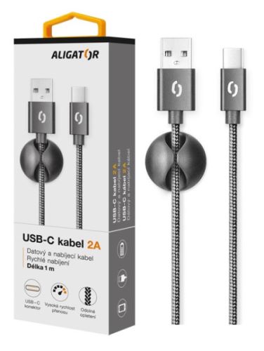 Datový kabel ALIGATOR PREMIUM 2A, USB-C, 1m, černý_1