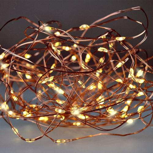 Solight vánoční řetěz měděný, 100x mini LED, 10m, 3 x AA, teplé světlo - 1V54-WW_1