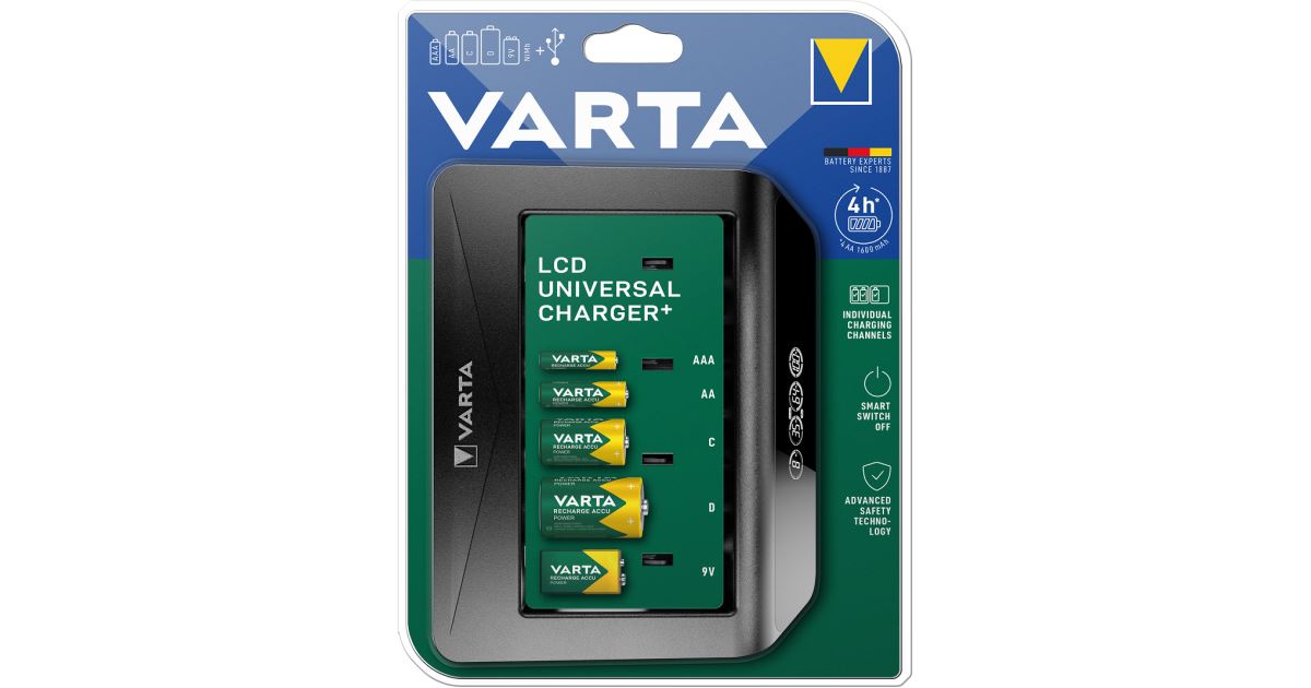 Varta Caricabatterie AA AAA 9V LCD Wal-Plug 4-Bay con 4 batterie AA