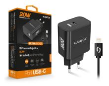 Chytrá síťová nabíječka ALIGATOR Power Delivery 20W, USB-C kabel pro iPhone/iPad, černá