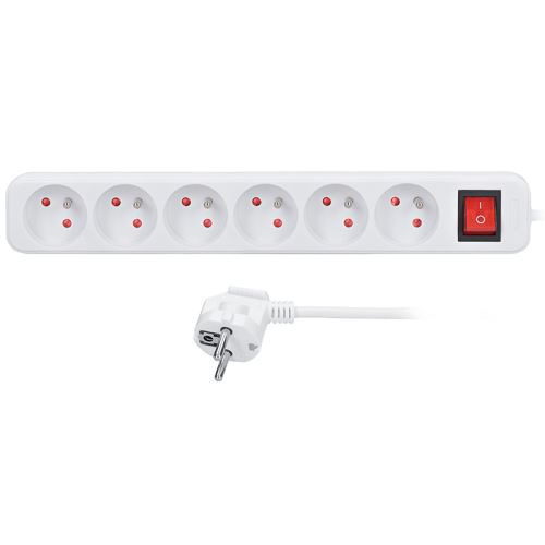 Solight prodlužovací přívod, 6 zásuvek, bílý, vypínač, 1,5m - PP70_1
