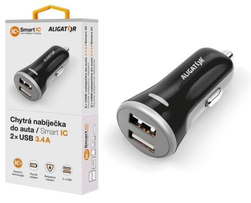 Nabíječka do auta ALIGATOR s 2xUSB výstupem, 3.4A, smart IC, černá_1