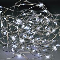 Solight vánoční řetěz stříbrný, 100x mini LED, 10m, 3 x AA, studené světlo - 1V54-W