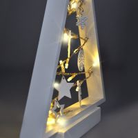Solight LED dřevěný vánoční stromek s ozdobami, 15LED, přírodní dřevo, 37cm, 2x AA - 1 (2)