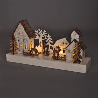 Solight LED vánoční vesnička, 34x17cm, dřevo, 4 LED, 2x AA - 1V256ván.VESNIČKA 4LED 2R (3)