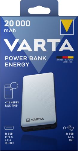 Záložní zdroj energie VARTA Power Bank ENERGY 20000mA  57978powerbank VARTA 20000mA 2xUS