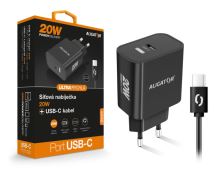 Chytrá síťová nabíječka ALIGATOR Power Delivery 20W, USB-C/USB-C kabel, černá