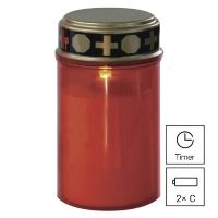 LED hřbitovní svíčka, 12,5 cm, 2x C, venkovní i vnitřní, vintage, časovač, červená  DC (2)
