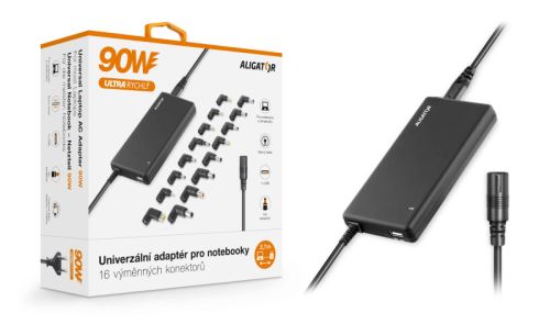 ALIGATOR Univerzální adaptér pro notebooky se 16 výměnnými konektory a USB, 90W CHNT003_