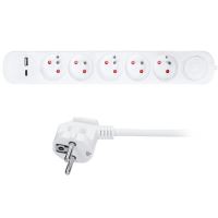 Solight prodlužovací přívod 5 zásuvek, USB A+C 20W PD, 3m, 3 x 1mm2, bílý, vypínač - PP152PD20