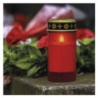 LED hřbitovní svíčka, 12,5 cm, 2x C, venkovní i vnitřní, vintage, soumrak.čidlo, červe (7)