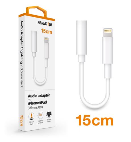 Audio adaptér Aligator Lightning / 3,5mm Jack, 15cm, bílý_1