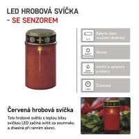 LED hřbitovní svíčka, 12,5 cm, 2x C, venkovní i vnitřní, vintage, soumrak.čidlo, červe (5) (5)