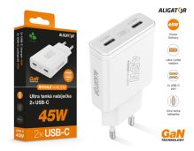 Rychlá nabíječka ALIGATOR slim, PD 45W, 2xUSB-C, bílá (3)