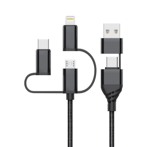 Nabíjecí a datový kabel TECHNIK USB-A+C/USB-C+microUSB+Lightning 1,2m,3A, černý