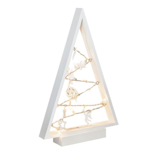 Solight LED dřevěný vánoční stromek s ozdobami, 15LED, přírodní dřevo, 37cm, 2x AA - 1V2