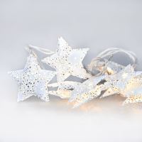 Solight LED řetěz vánoční hvězdy, kovové, bílé, 10LED, 1m, 2x AA, IP20  - 1V224