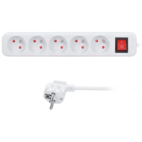 Solight prodlužovací přívod, 5 zásuvek, bílý, vypínač, 5m - PP53_1